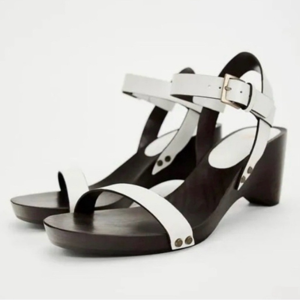 Zara women’s white 3” heeled strappy sandals in size EU 38 (US 7.5)